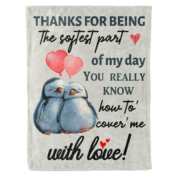 KAAYEE Cute Penguin Throw Blanket for Friend Family,Lovely Fleece Throw Blanket for Home Decoration 50" x 60" Gray