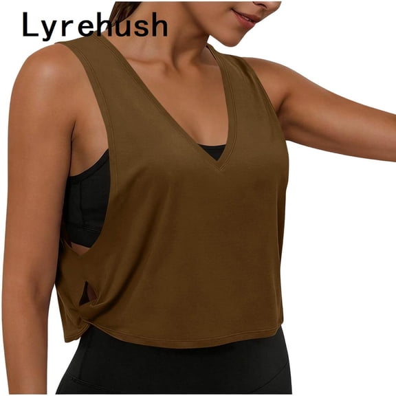 Lyrehush Workout Tops for Women V Neck Sleeveless Casual Crop Tank Top Yoga Gym Shirts Activewear