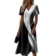 thumbnail image 2 of Minjewel Ladies Floral Casual Fashionable Short Sleeve V-Neck Dress for Spring Summer Women's Daily Casual Wear,Black,2XL, 2 of 6