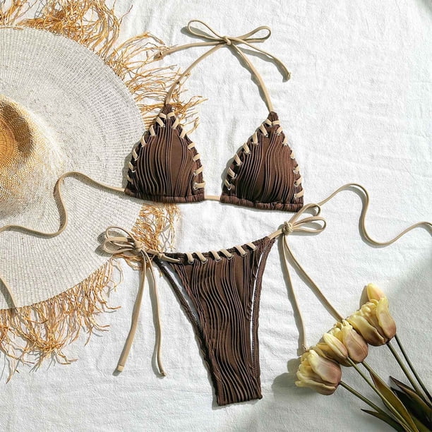 Traje de baño para mujer, bikini de moda de color liso con tirantes divididos, conjunto de dos piezas, trajes de baño para mujer, conjuntos de bikini para mujer, trajes de baño bikini para mujer
