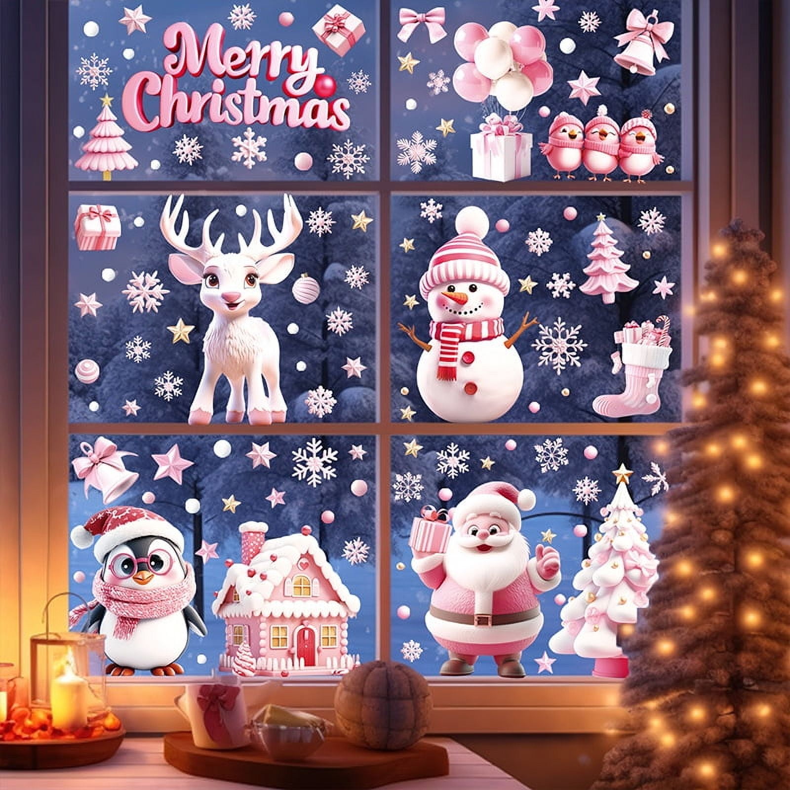 155 PCS Glitter Snowflake Window Clings, Christmas Window Clings for Glass Windows, Double Sided Reusable Christmas Window Stickers& Decals, Winter Clings for Christmas Window Decorations (9 Sheets)