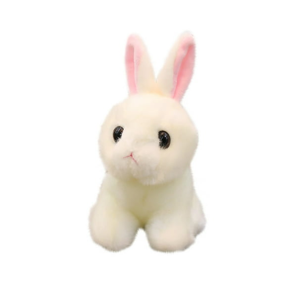 White Plush Rabbit Stuffed Animal Soft Simulation Toy Cute Fluffy Bunny Plushie With Realistic Details 8 Inches Huggable Comfort Toy For Kids Nursery Decor