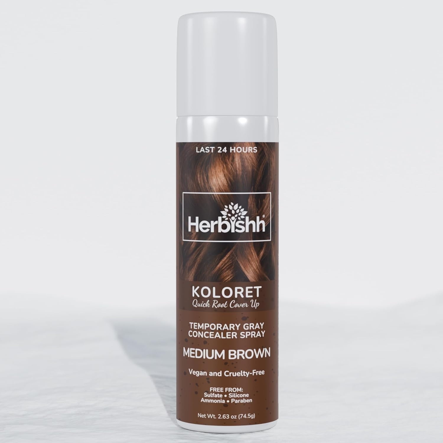 (2 pack) Herbishh Koloret Quick Root Touch Up Hair Color Spray Medium Brown (74.5g), Instant Gray & Medium Brown Root Cover Up, Temporary Hair Color Spray, Lightweight Non-Sticky Dye Mist, Travel Aerosol
