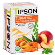 Tipson Organic Turmeric Caffeine Free Herbal Tea - Organic Moringa and Peach Flavor - 25 Foil Enveloped Double Chambered Bags - Keto/Paleo