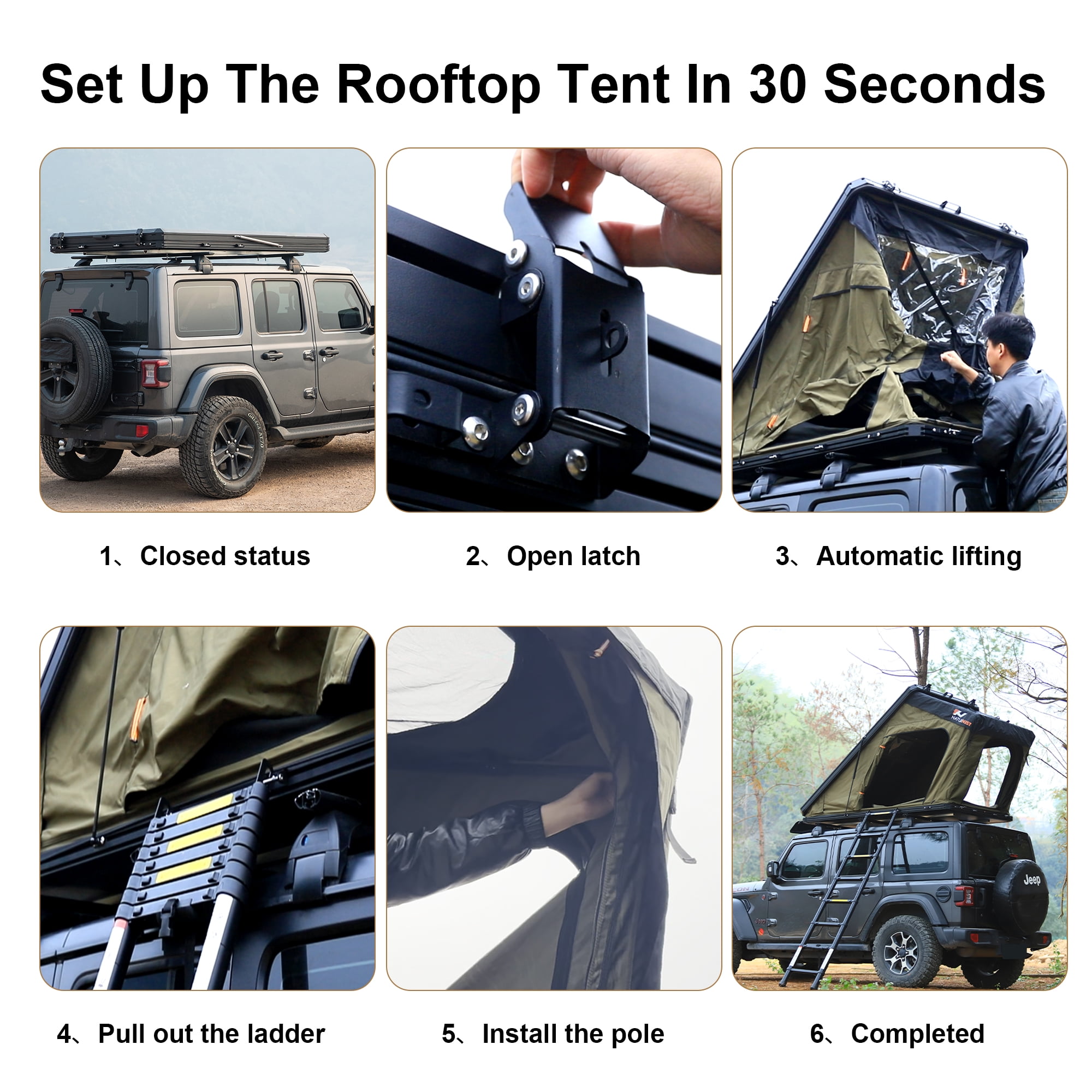 Naturnest Rooftop Tent Hardshell, Polaris 2 Aluminium Roof Top Tent with Skyview Window & LED Stripe Light for Suv Jeep Truck Camping