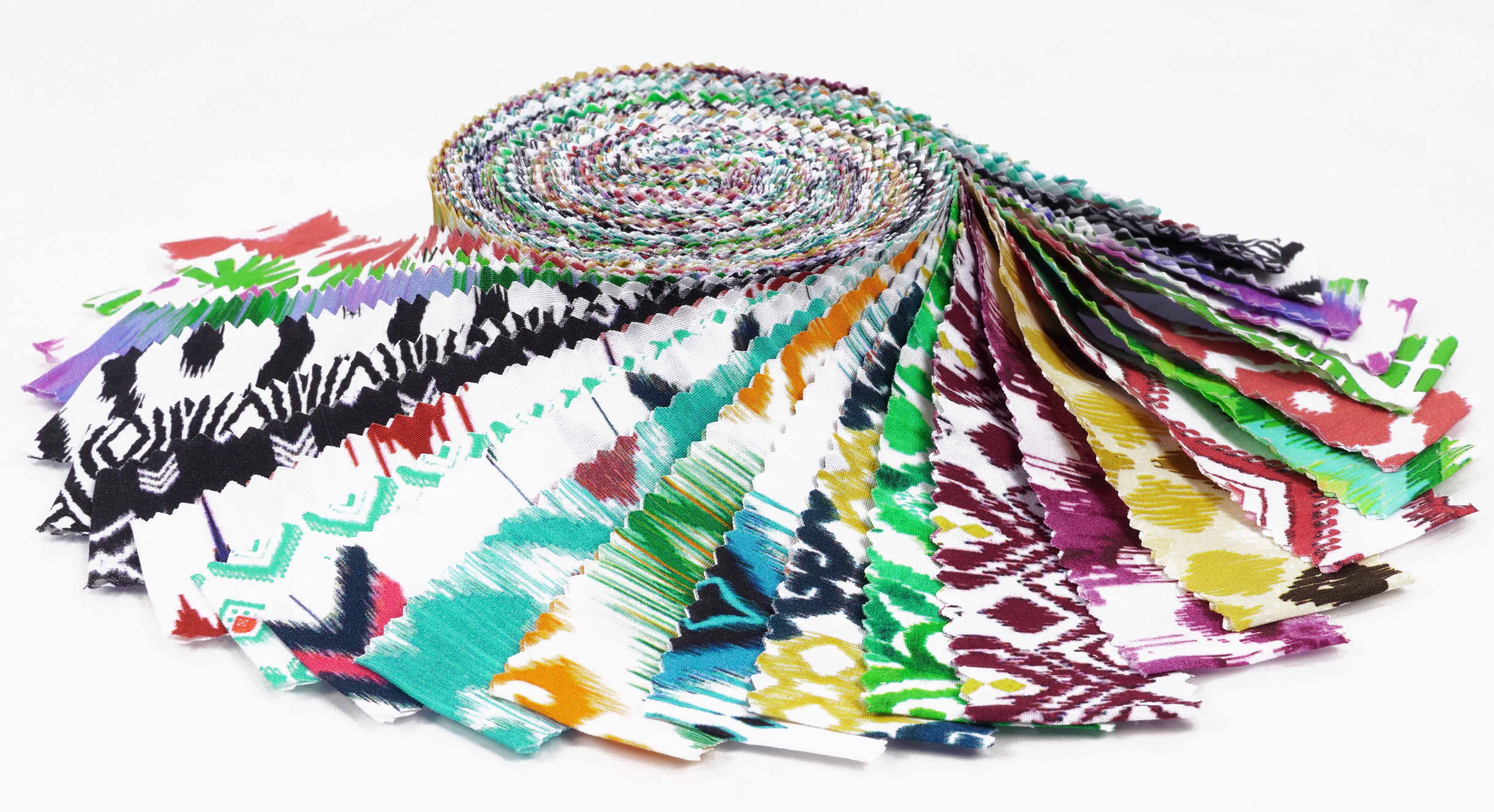 Soimoi 40Pcs Ikat Print Precut Fabrics Strips Roll Up 1.5 inches Cotton Jelly Rolls For Quilting - Multicolor