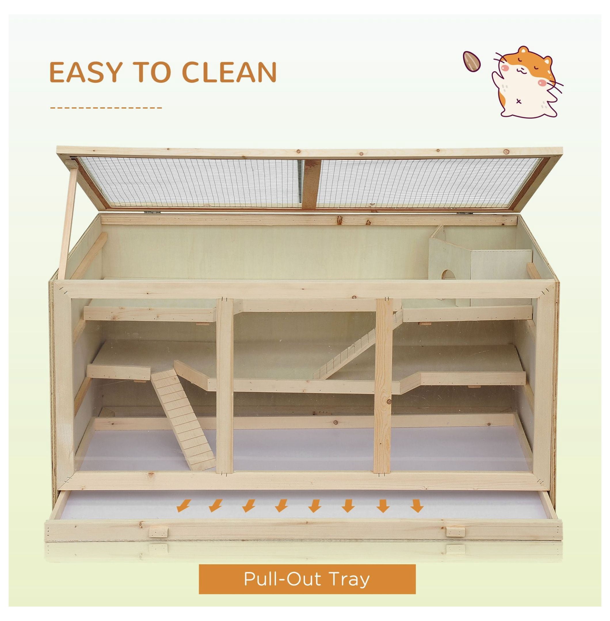 Hamster Cage 3 Tiers Wooden Big Mice Rat Exercise Play House Pen Opening Roof Ramps
