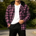 thumbnail image 4 of Guluxicc Men's Plaid Hoodies with Zipper Pocket Button Down Drawstring Long Sleeve Hooded Tops for Everyday Wear Summer Casual Outfits, 4 of 6