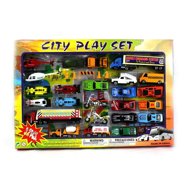 Metro Complete Urban City 32 Piece Mini Toy Diecast Vehicle Play Set