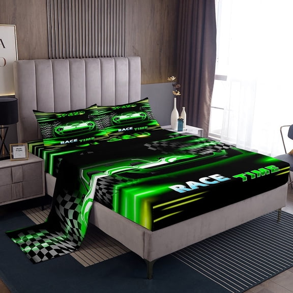 Erosebridal Sport Car Sheet Set Twin,Buffalo Plaid Bedding Sets Twin Size,Extreme Sport Twin Sheet Sets,Microfiber Car Room Decorative,3pcs