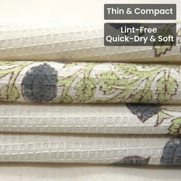 Waffle Weave Hand Block Print Towel by Fabdivine – Soft & Premium Cotton, 17" x 32", Set of 2, Mehar