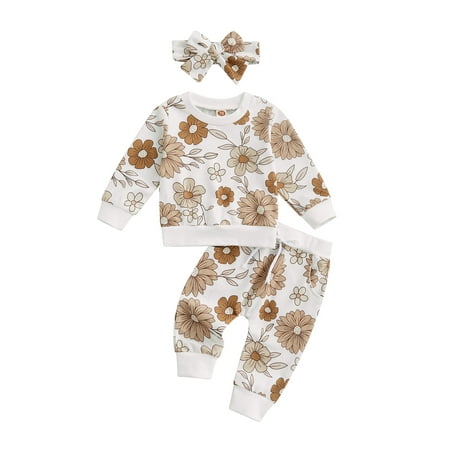 

aturustex 0M 6M 12M 18M 24M Newborn Infant Baby Girl Tracksuit Activewear Clothes Set Floral Long Sleeve Sweatshirt Jogger Pants Headband Set 3Pcs Outfits