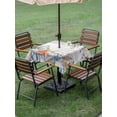 thumbnail image 3 of Outdoor Tablecloth with Umbrella Hole and Zipper, Blue Coastal Square Table Cloth 60x60 Inch Waterproof Tablecloth, Summer Beach Starfish Weeping Eucalyptus Wooden Picnic Table Cover for Patio, 3 of 7