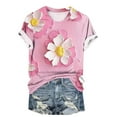 thumbnail image 4 of Liquidation Fatuov T-Shirts Col Rond Grande Taille pour Femmes T-Shirts Graphiques Manches Courtes Été Imprimé Floral Chandail Doux Multicolore, 4 of 5