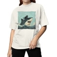 thumbnail image 2 of Cat Riding a Shark Artwork Women's T-shirt, 2 of 3