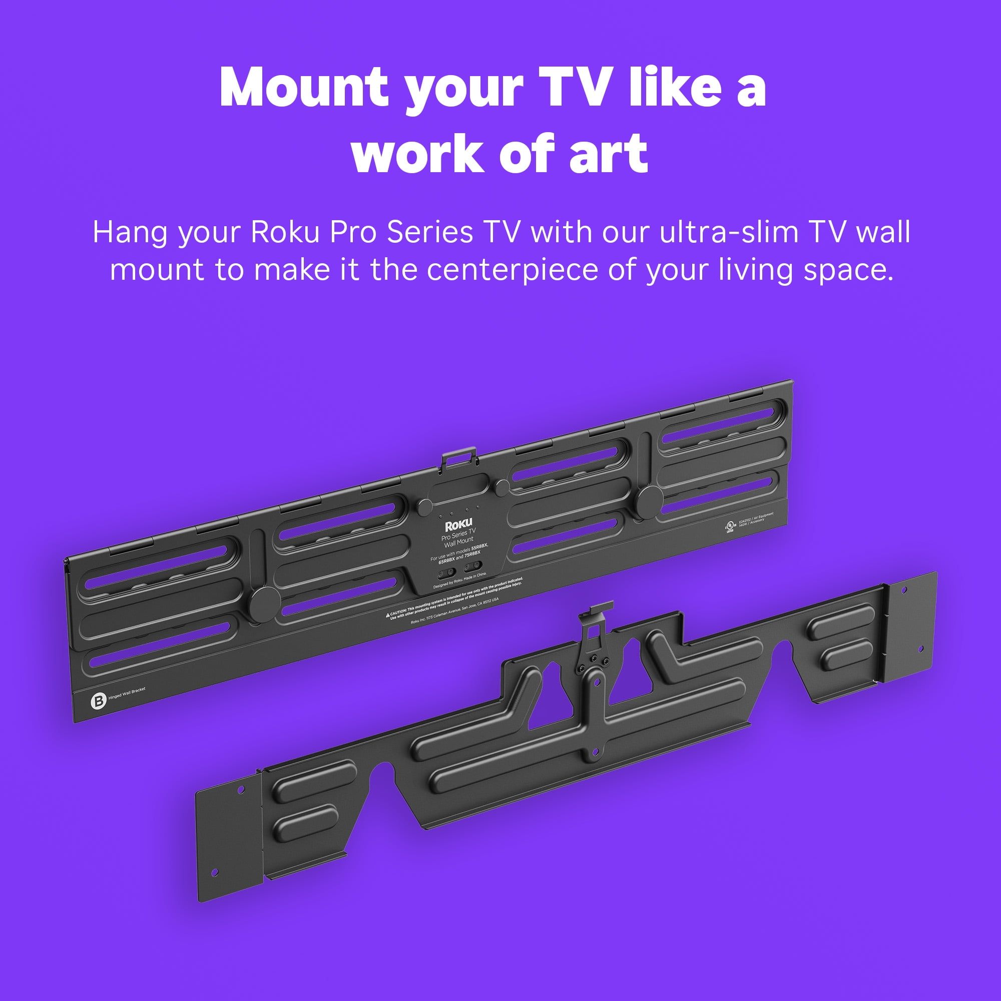 Roku Wall Mount Kit for 55-Inch Pro Series TV - Ultra-Slim with Minimalist, Flat Design - Hinged TV Mount and Kickstand for Easy Access to Cables