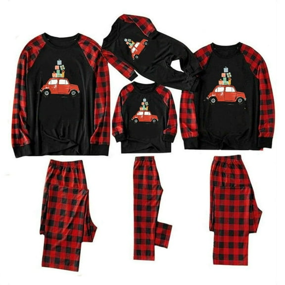 Odeerbi Matching Family Christmas Pajamas Sets Plaid Sleepwear Parent-Child Xmas Patchwork Plaid Printed Homewear Suits Round Neck 2025 Long Sleeve Two-piece Jammies Sets Loungewear for Kids