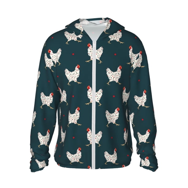 Fotbe Funny Chicken Chaqueta con Protección Solar UPF 50+ para Hombre y Mujer, Camisa con Capucha y Bolsillos-Large