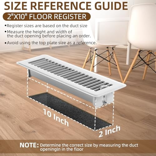 6 Pack 2" x 10" Floor Register - Heavy Duty Steel Walkable Floor Vent Covers, Easy Adjust Air Supply Lever - Vent Covers for Home Floor (White, 2x10 Inches)