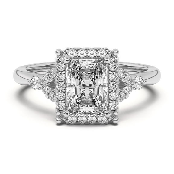 Kiva Jewel 2.1 Ct Radiant Cut Diamond Ring - Halo Engagement Wedding Ring in 14K White Gold Plated Ring - Stunning Lab Created Design for Women - Perfect Gift for Proposals or Celebrations