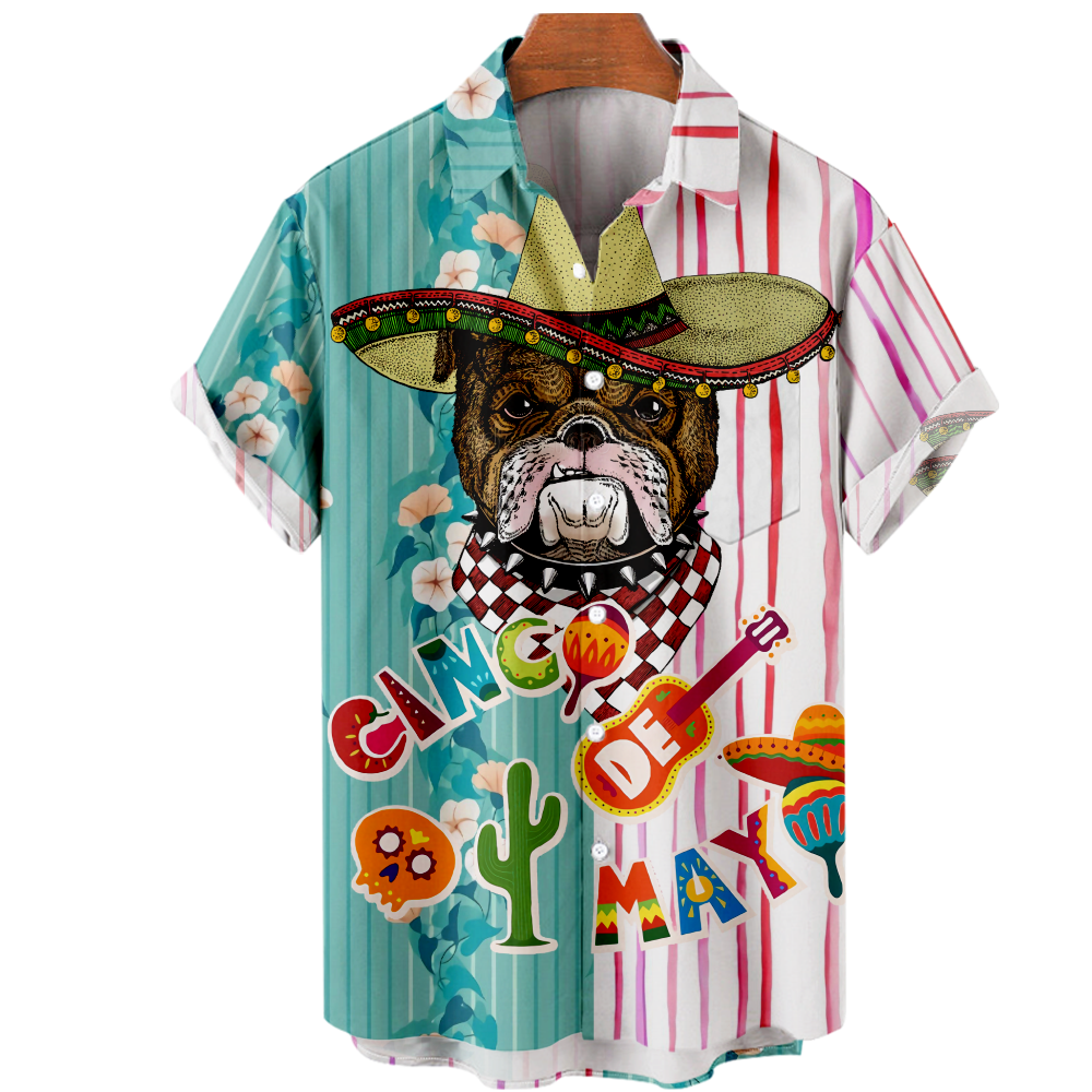 OBOSOE Plus Size Cinco de Mayo Hawaiian Aloha Shirt Button Down Short