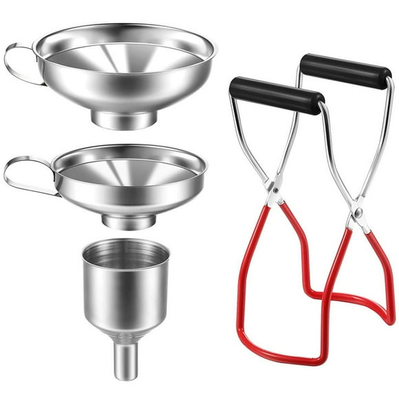 Stainless Steel Canning Funnel Canning Jar Lifter with Grip Handle for Wide Regular Jars Mason Jars
