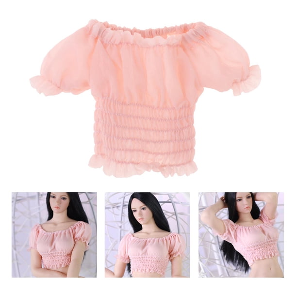 Modelo de ropa ajustada con manga abullonada 1/6 hecha a mano que se ajusta al modelo de femenina de 12 pulgadas Rosa C Baoblaze miniatura de manga corta