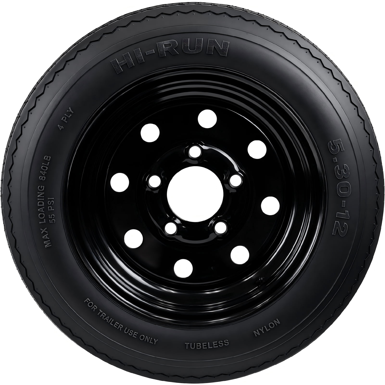 Hi-Run 2 Set SU02 5.30-12 4PR Boat Trailer Tire and 5-Lug Black Mod Wheel Assembly