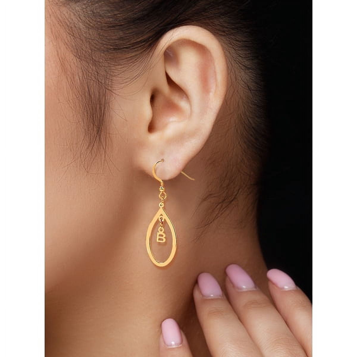 Personalized Sterling Silver or 14K Gold Plated Sterling Silver Oval-Shaped Earrings with Hanging Block Initial with Shepherd Hooks