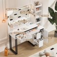 thumbnail image 6 of Astimey Vanity Desk Set with LED Lighted Mirror,  Makeup Table with Storage Shelves and Drawers,  Adjustable Mirror, USB and Power Outlets, Vanity Stool for Bedroom White, 6 of 8