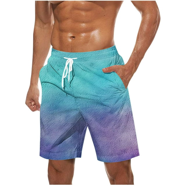 Plebaso Beach Shorts for Men Gradient Print Casual Shorts Drawstring Lightweight Summer Fashion Shorts
