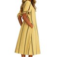 thumbnail image 4 of Women's Striped Maxi Dress, Tie Cuff Short Sleeve Casual Midi Dresses, Loose Fit A-Line Summer Vertical Stripe T Shirt Sundress with Pockets for Home and Office, 4 of 6
