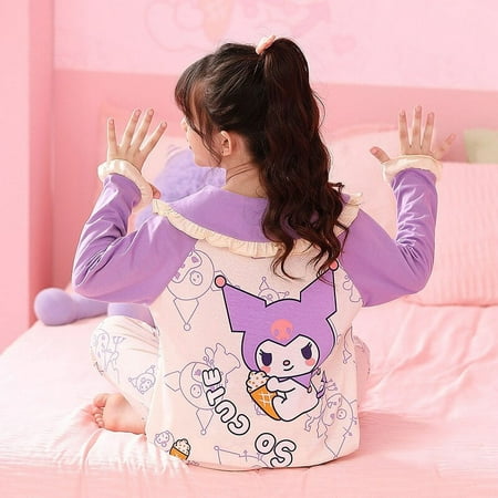 

Anime Sanrio Hello Kitty Cinnamoroll Kuromi My Melody Kids Pajamas Casual Loose Fall Long Sleeve Cotton Round Neck Girls Pajamas