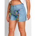 thumbnail image 2 of Cordón arriba delantero crudo dobladillo más tamaño de mezclilla pantalones cortos Rosegal Pantalones cortos de talla grande, 2 of 5