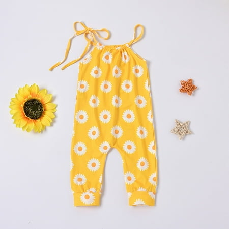 

BadyminCSL Baby Kids Girls Sleeveless Floral Print One Piece Strap Romper jumpsuit