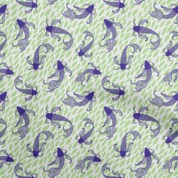 oneOoneRayonLightGreenFabricAsianJapaneseKoiFishDiyClothingQuiltingFabricPrintFabricByYard56InchWide