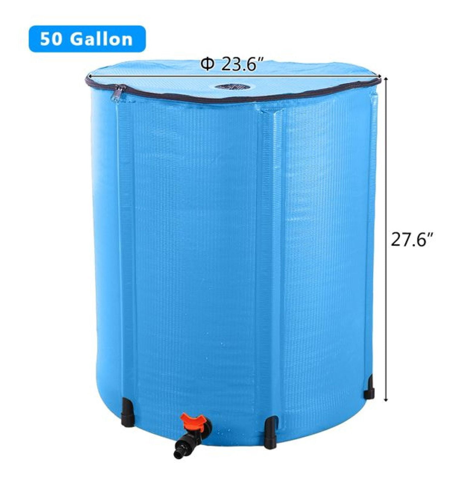 50 Gallon Rain Barrel Folding Water Collector - Blue - Portable Collapsible Rainwater Tank for Garden, Plants, Window Cleaning