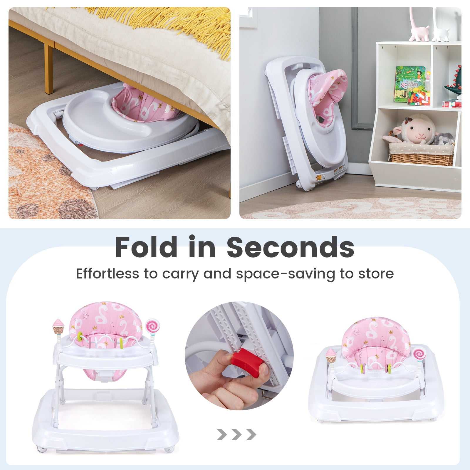 Infans Foldable Baby Activity Walker w/  Adjustable Height & Detachable Seat Cushion