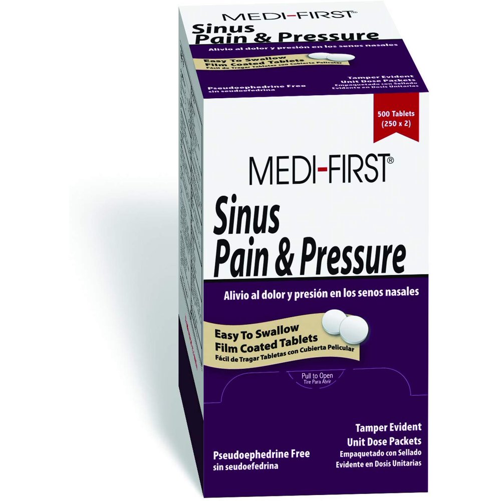 MediFirst 81933 Sinus Pain And Pressure Coated Tablets, 50Packet Of 2