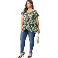thumbnail image 3 of Women's Plus Size Blouse Flare Sleeve V Neck Tie Front Floral Wrap Peplum Tops Black 1X, 3 of 7