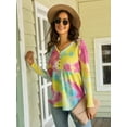 thumbnail image 4 of CALIPESSA Womens Fall Waffle Knit Tie Dye Tunic Peplum Tops Long Sleeve Casual Flowy Multicolor Henley Shirt, 4 of 5