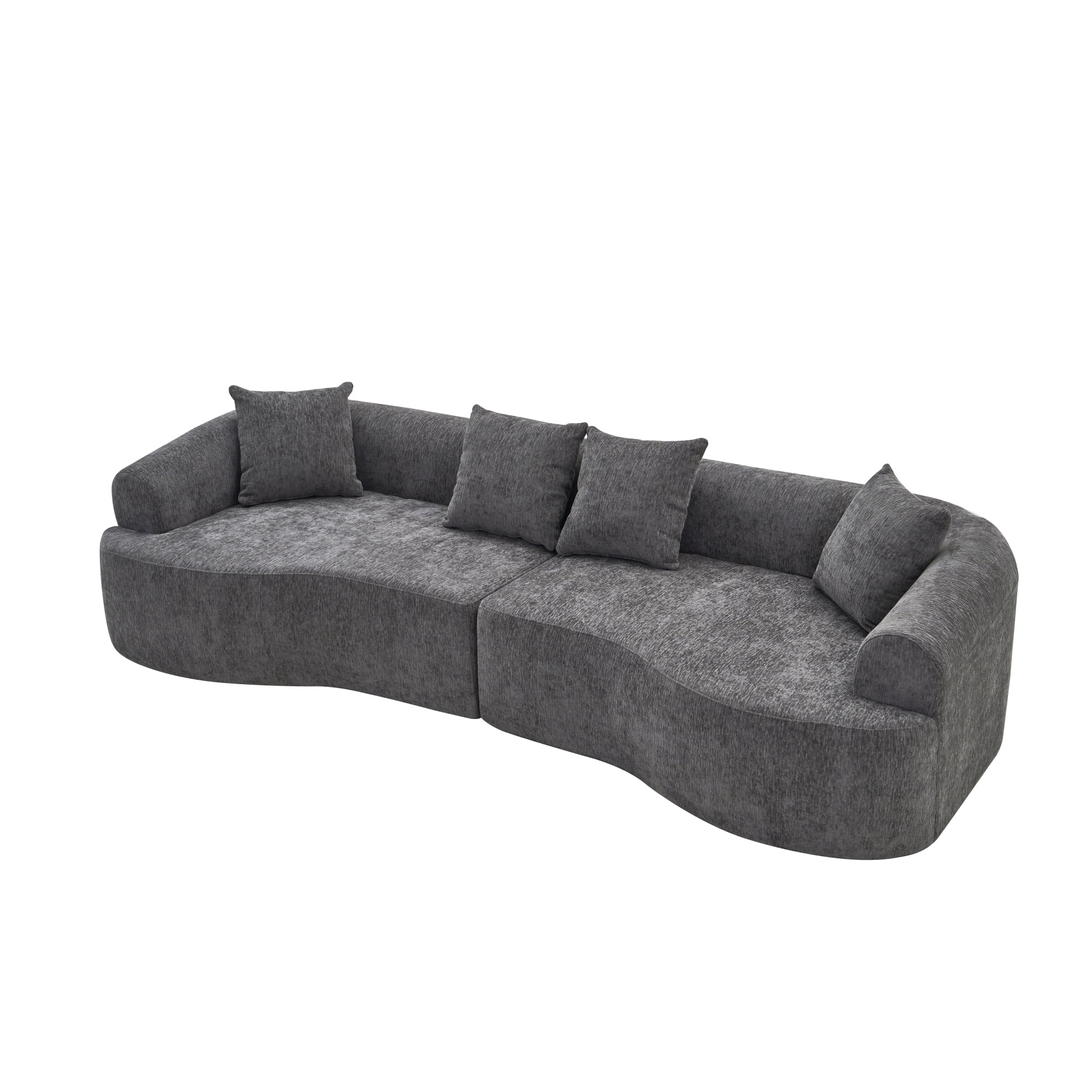 Leumius 108" Curved Boneless Sofa, Compression Modular Sectional, Chenille Couches Sleeper for Living Room Bedroom Apartment Lounge Grey