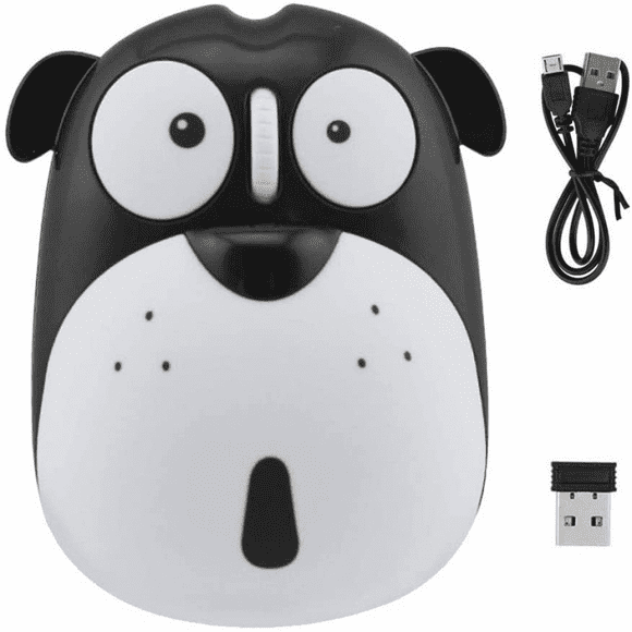 Hongkaii 2.4GHz Wireless Mouse Cute Animal Dog Shape Cordless Mouse Mini Rechargeable Optical Mice Cartoon Puppy Computer Mouse 3 Buttons for Laptop Desktop PC (Black) DZ#422-8110