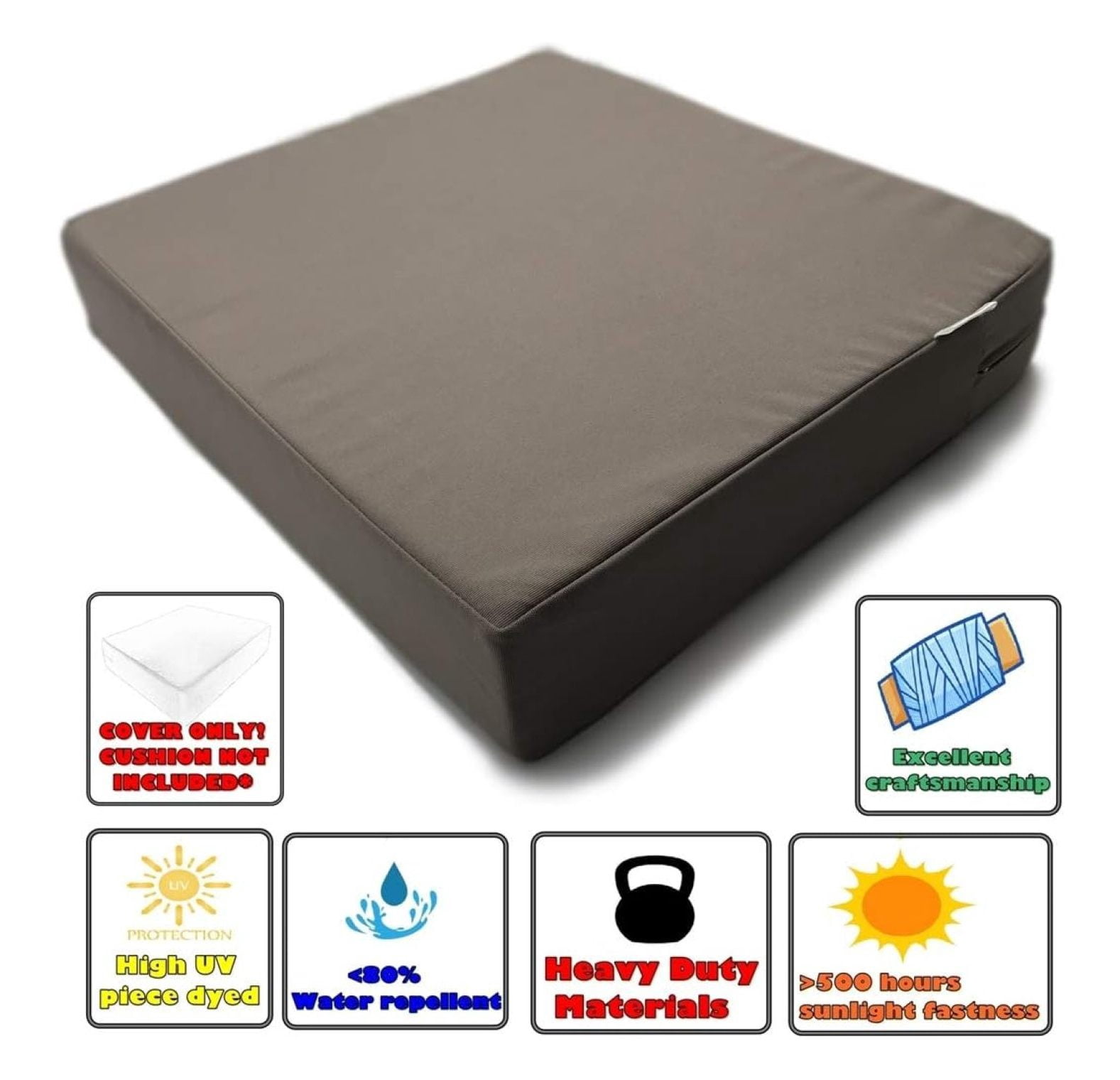 LXKJ Indoor Outdoor Water High UV Resistant Patio Chair Cushion Cover (Timeless Taupe, 22"x22"x4" (4 Covers))