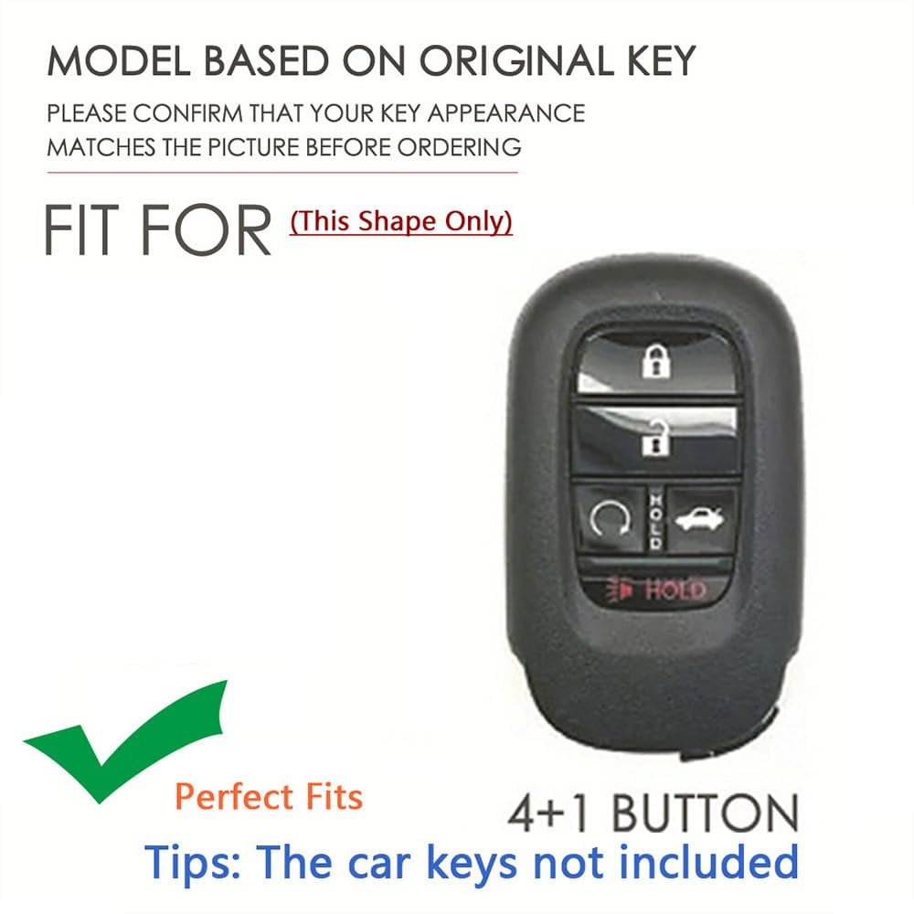 Gray Metal Leather 5 Button Key Fob Cover Fit for Honda Civic 2024 2023 Accord CR-V HR-V V Pilot SI EX EX-L Touring Keyless Key Holder with Keychain