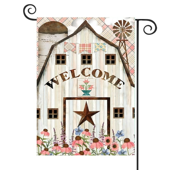 DMERBYL Barn in Bloom Primitive Garden Flag 12.5" x 18"