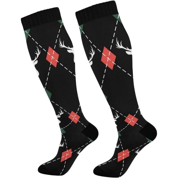 GZHJMY Buffalo Plaid Compression Socks, Women Men Long Stocking (20-30mmHg), Travel Knee High Stockings for Athletic Sports,Running,Cycling,Nursing