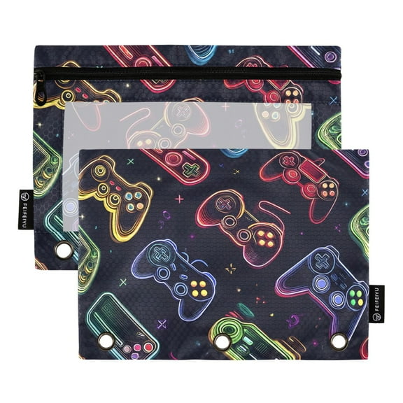 ALAZA 2 Pack Pencil Pouch Game Controller Pencil Case for 3 Ring Binder Clear Window Pencil Bag Organizers