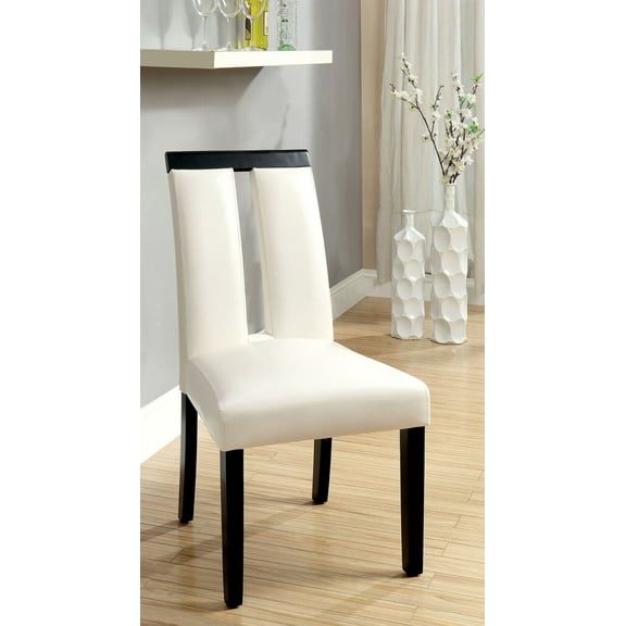 Contemporary White Color 2pcs Dining Chairs Leatherette Padded Chairs Slit Back Design Unique Dining Room Furniture Chair