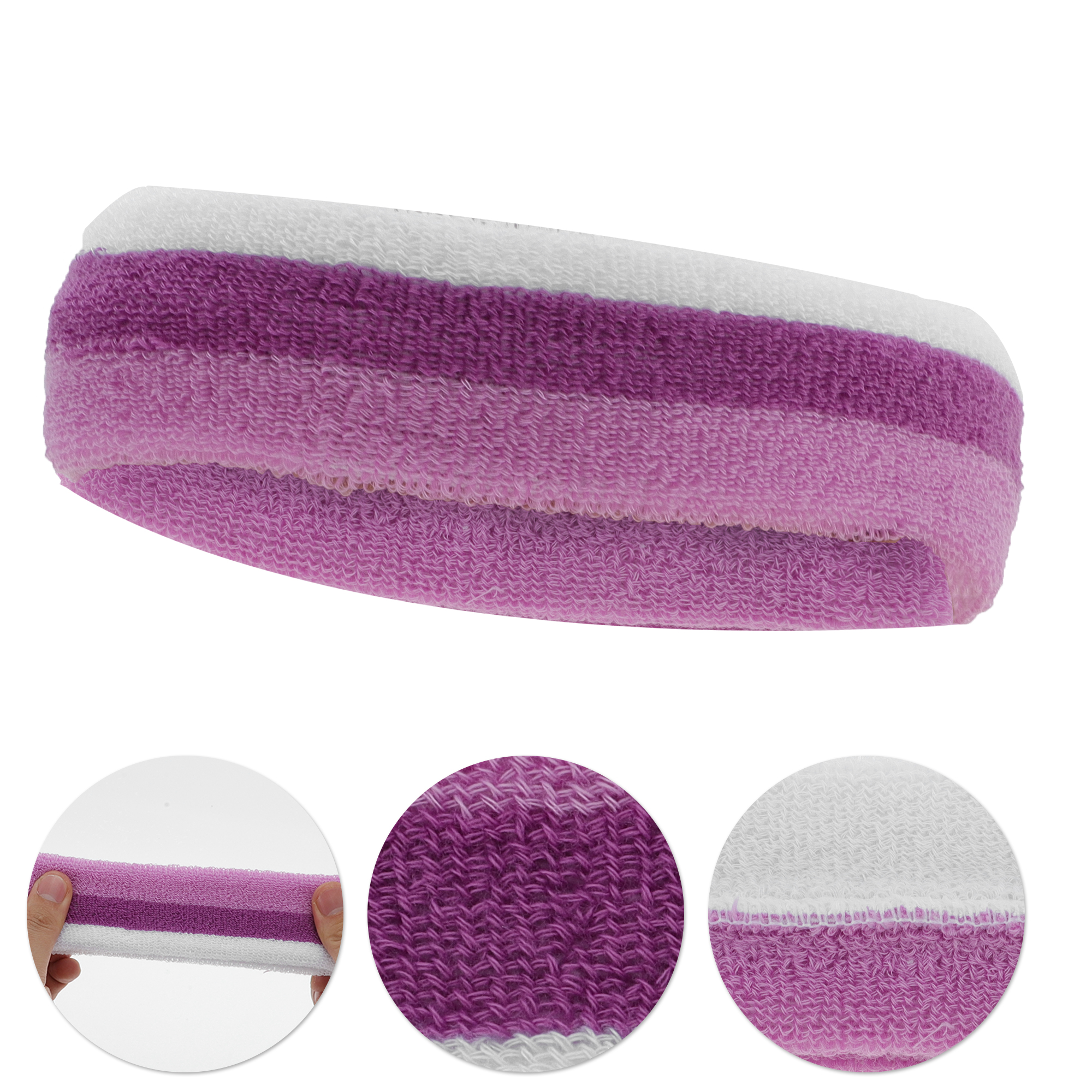Unique Bargains 3Pcs Comfortable Headband With Wristband Sweat Headband White Purple